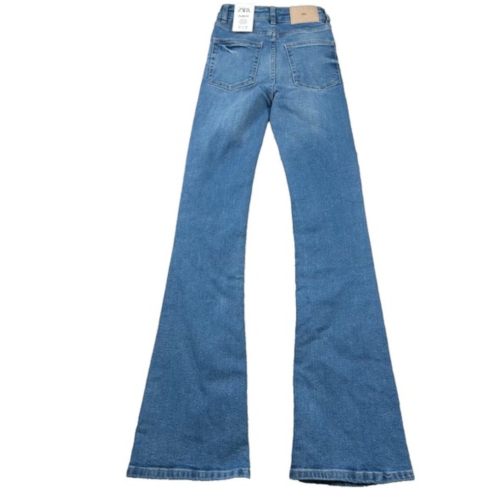 Zara Jeans Womens 0 Flare‎ Fit High Rise Stretch Medium Wash Bell Bottoms Disco - Picture 2 of 14